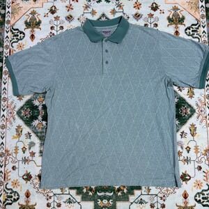 Windham Pointe Mens Golf Polo Shirt Green Diamond Pattern Short Sleeve‎